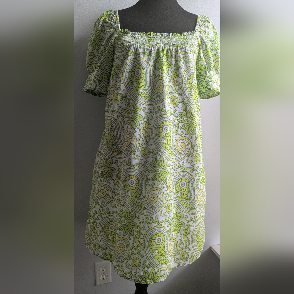 EUC....J. Crew 100% Organic Cotton Blockprint Citrus Paisley Mini Dress Size XS - Picture 4 of 13